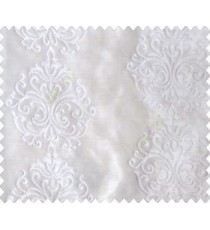 Pure white on white base beautiful vertical damask design continuous embroidery sheer curtain
